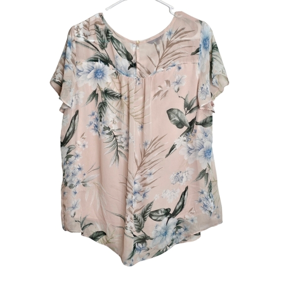 Apt. 9 Short Sleeve Flowy Floral Pink Blouse Double Lined Size XL - Picture 2 of 8